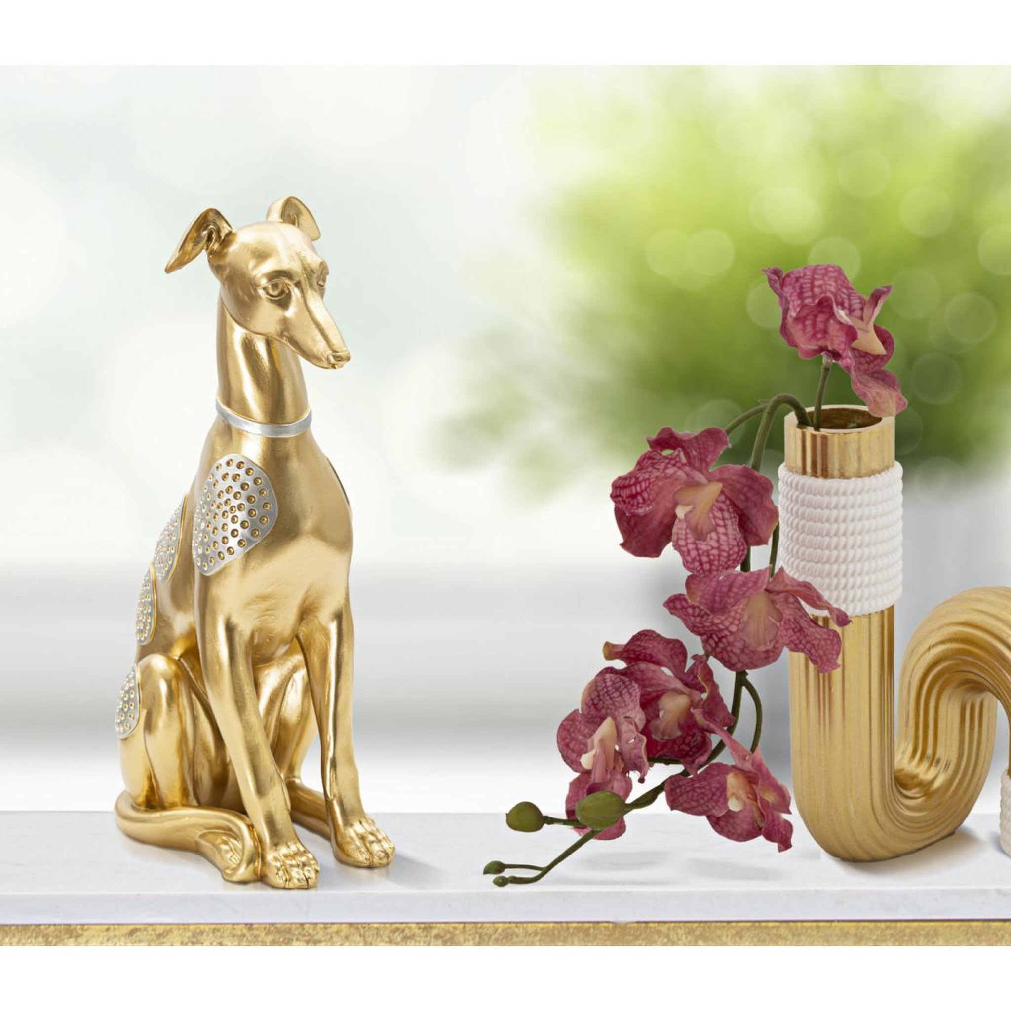 Voir la diapositive 5 : Paris Prix Statuette Design en Résine  Chien Assis  29cm Or