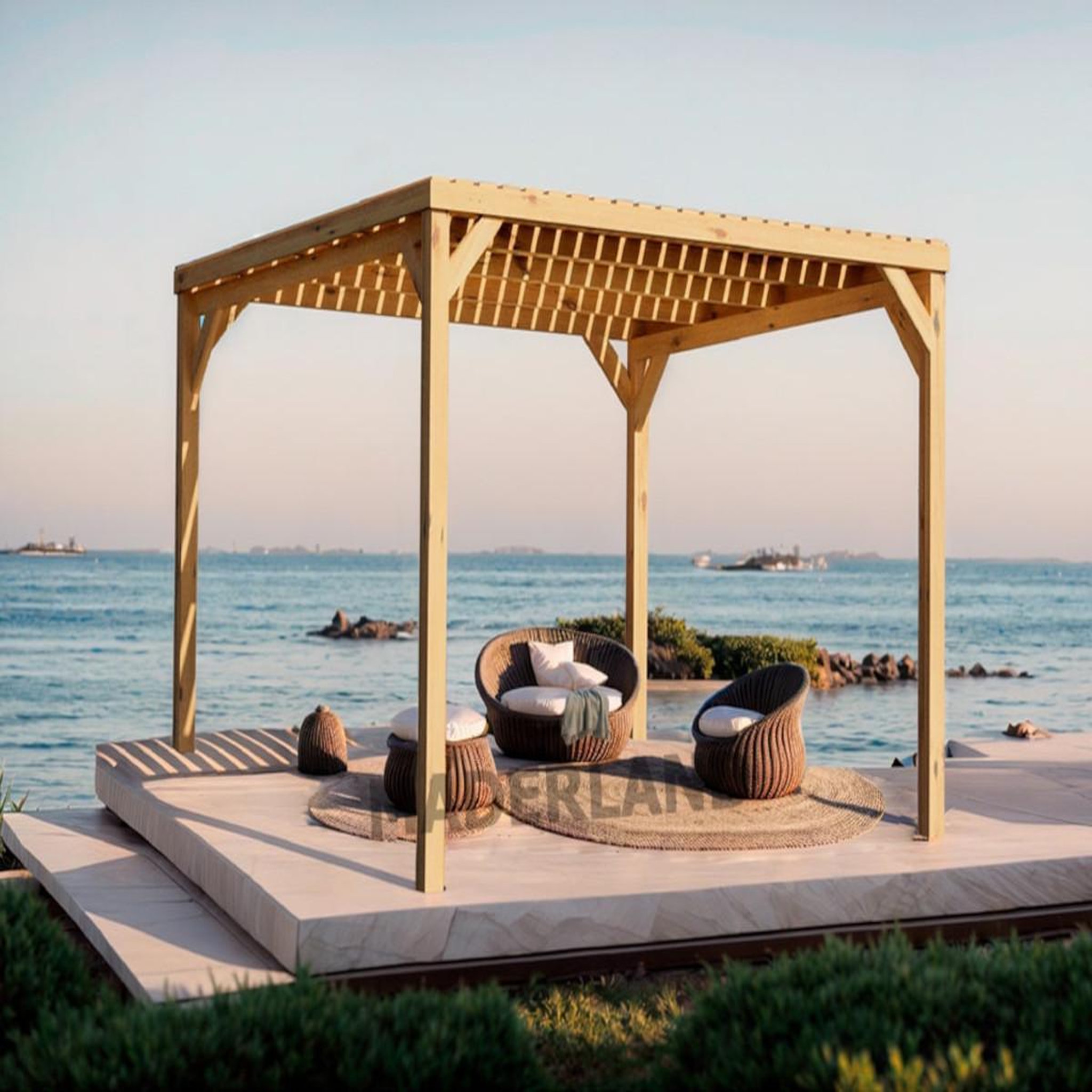 Voir la diapositive 2 : JARDIDECO Pergola en bois toulouse avec toit semi-ouvert 500 x 420 cm- maderland