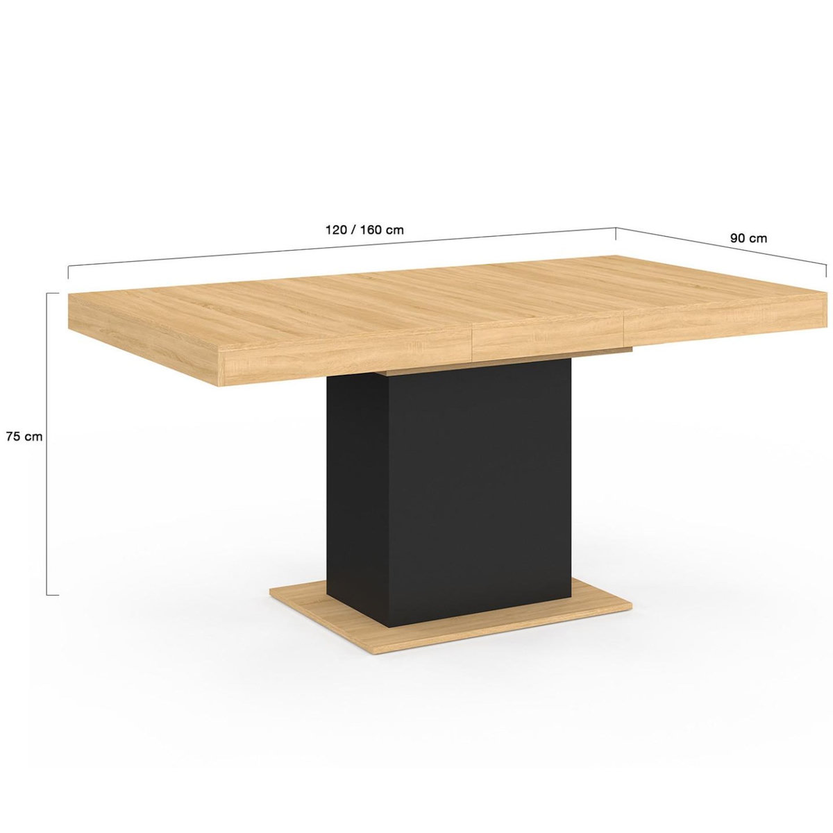 ID MARKET Table à manger extensible rectangle EDEN 4-6 personnes bois et noir 120-160 cm