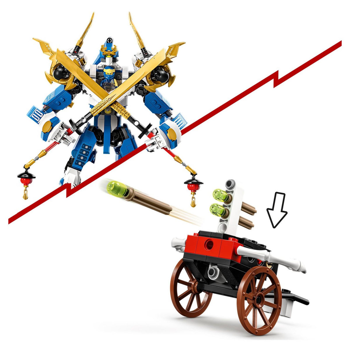 LEGO Ninjago 71785 Robot Titan de Jay, Grand Ensemble de Figurines, Jouet pour Enfants, Garçons et Filles avec 5 Minifigurines et Arbalète