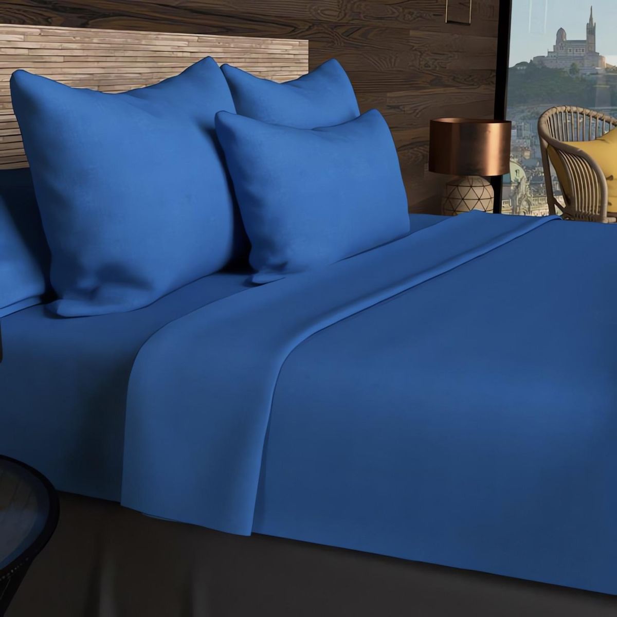 SOLEIL D'OCRE Drap housse en coton uni 57 Fils/cm2 par SOLEIL D'OCRE bleu marine