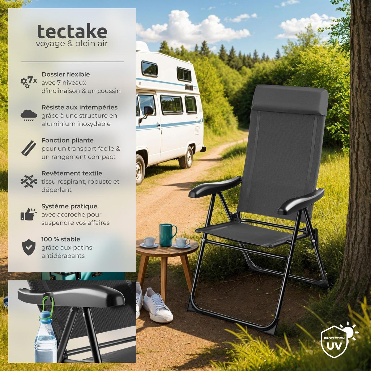 tectake Chaise de camping pliable gris anthracite Ensemble de 2