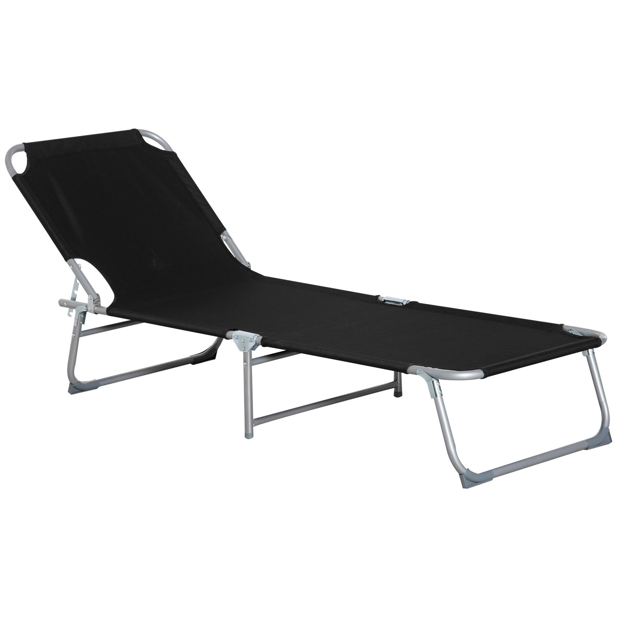 Voir la diapositive 1 : OUTSUNNY Bain de soleil transat pliable dossier réglable multipositions métal et polyester noir