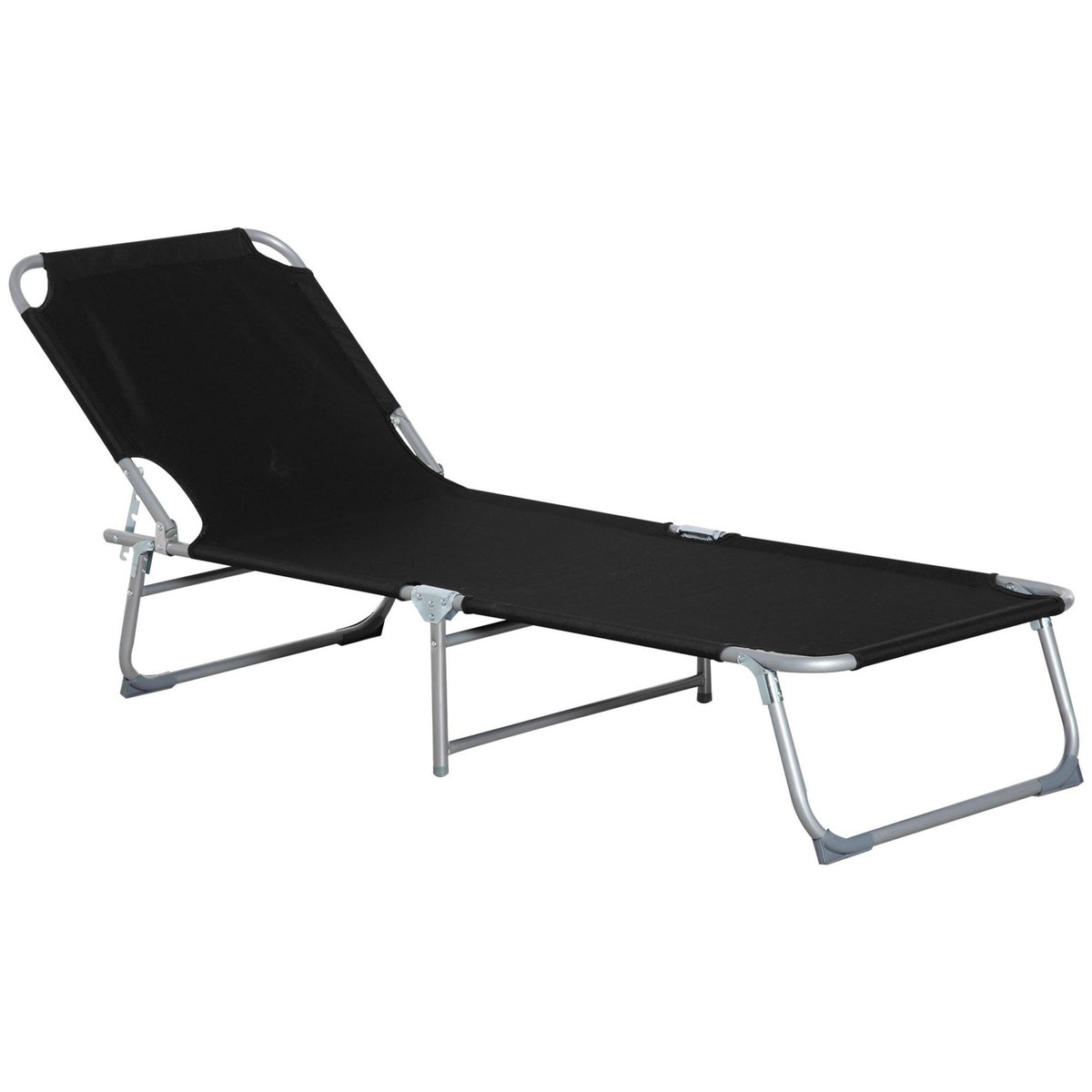 OUTSUNNY Bain de soleil transat pliable dossier réglable multipositions métal et polyester noir