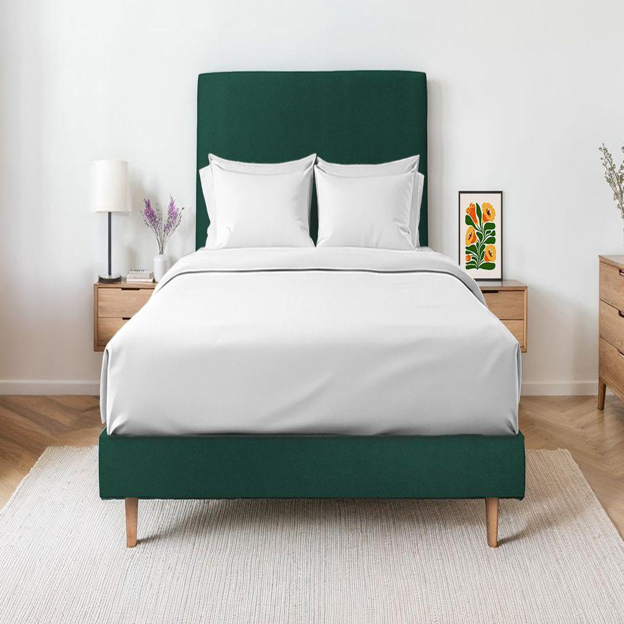 Voir la diapositive 2 : Sommeil de Plomb Lit avec tête de lit tapissier velours et sommier kit - Hauteur totale : 29cm