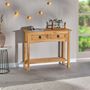 Voir la diapositive 2 : IDIMEX Table console SALSA table d'appoint en bois style mexicain avec 2 tiroirs et 1 étagère, en pin massif finition teintée/cirée