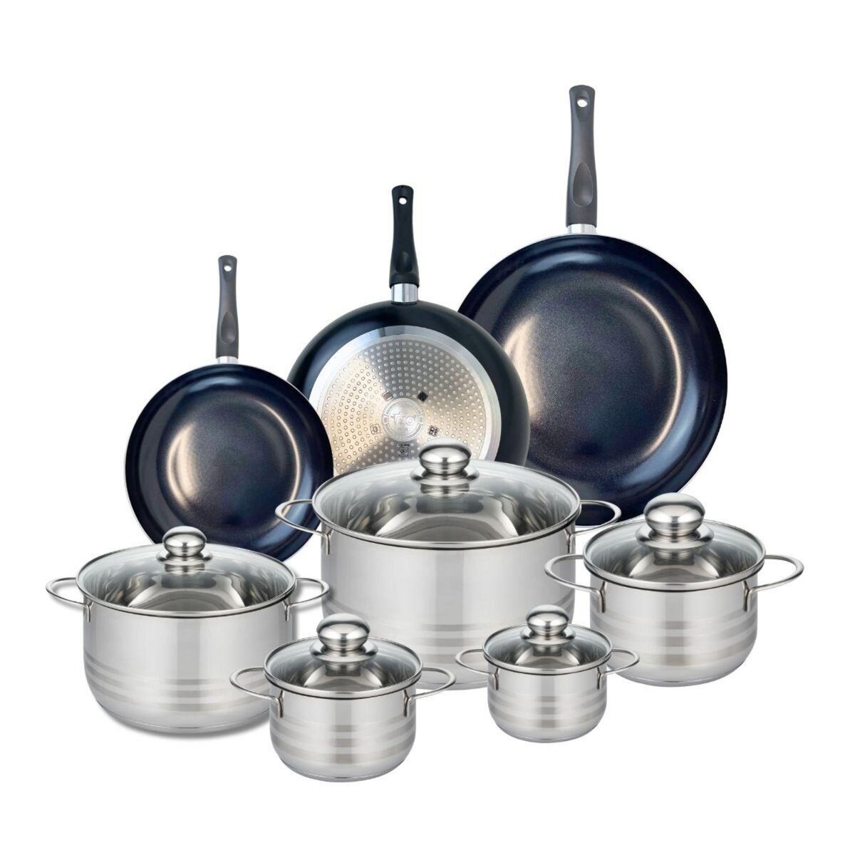 ELO Ensemble de 3 Poêles de cuisson 20, 24 et 28 cm et 5 faitouts 12, 14, 16, 20 et 24 cm Elo Prima Brillant