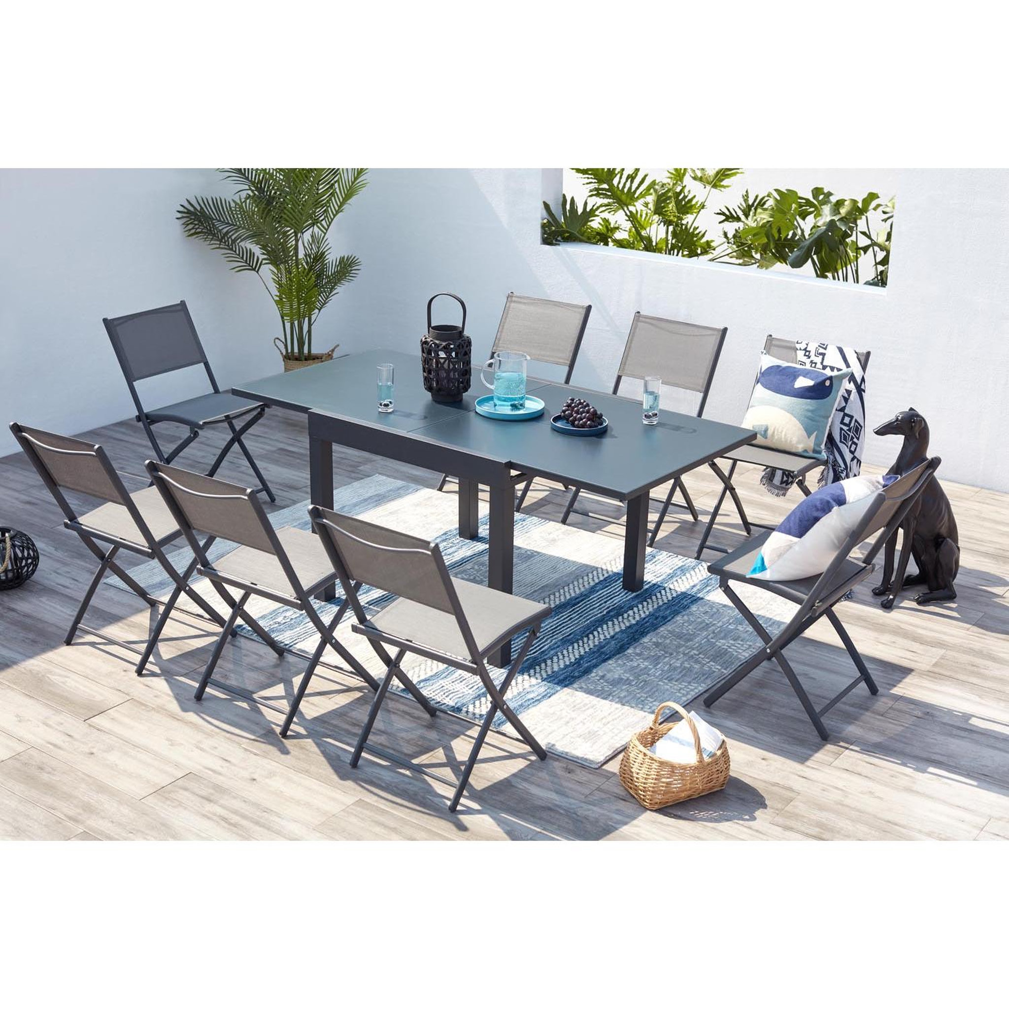 Voir la diapositive 6 : CONCEPT USINE Salon de jardin 8 places en aluminium gris foncé cualica