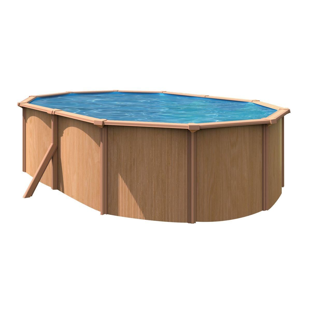 trigano Piscine ovale hors sol en acier aspect bois 5,10x3,90 m CANYON 