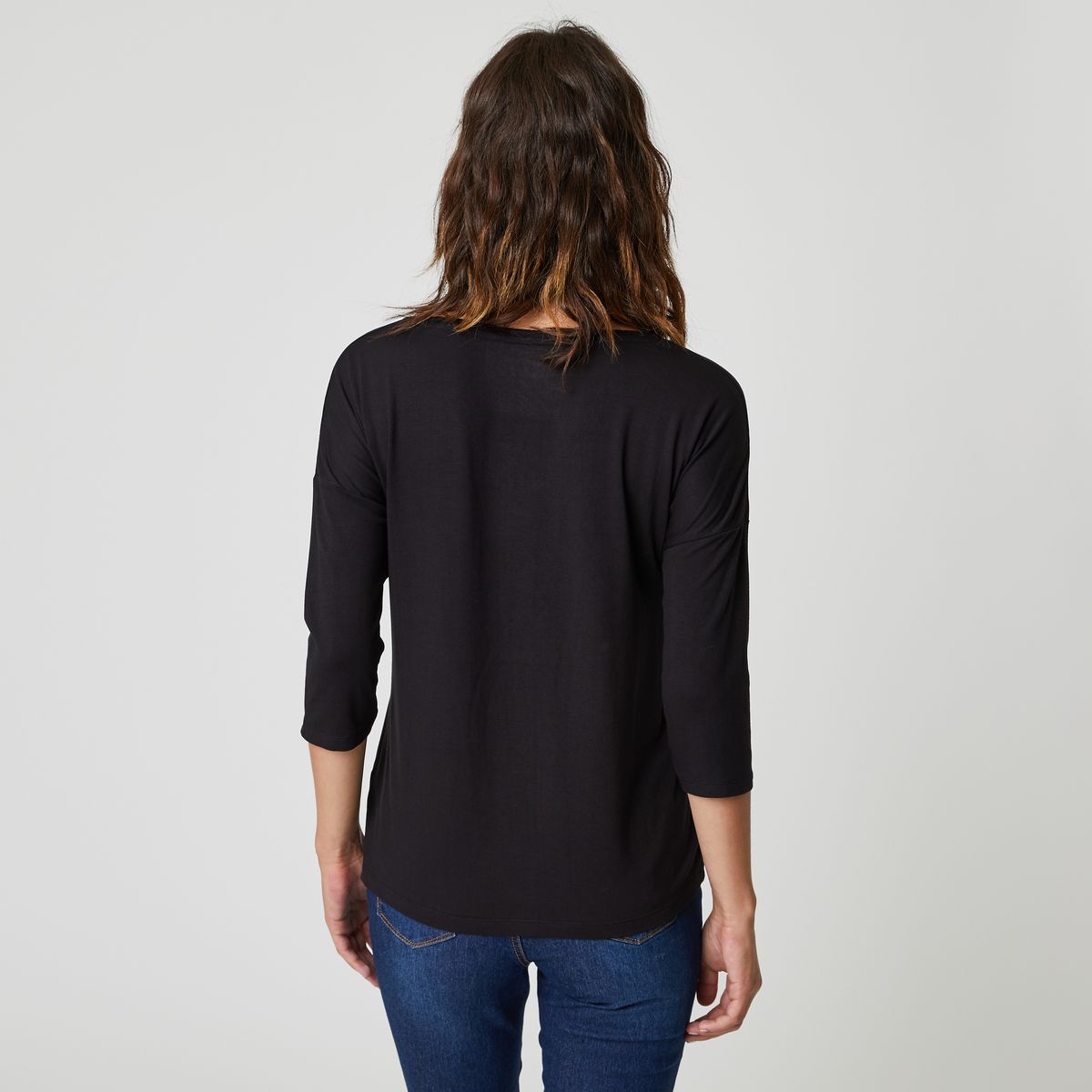 INEXTENSO T-shirt manches longues col v noir femme