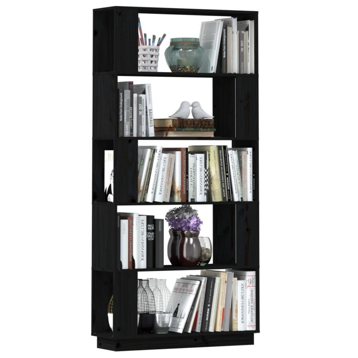 VIDAXL Bibliotheque/Separateur de piece Noir 80x25x163,5 cm Pin massif