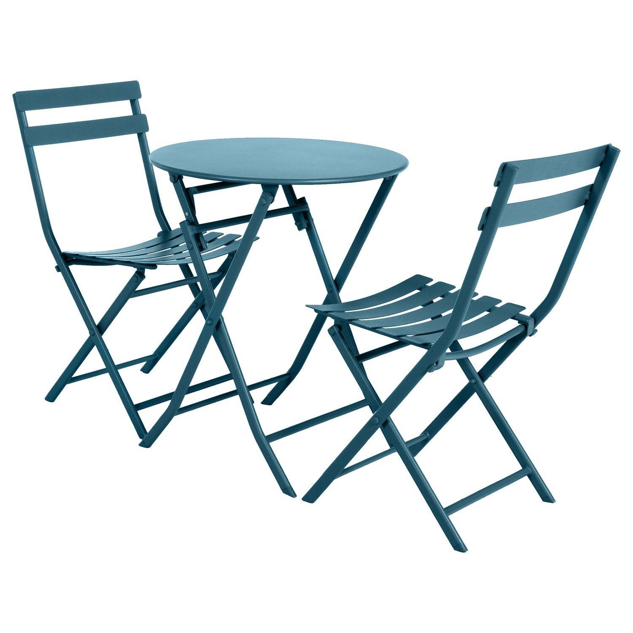 Voir la diapositive 3 : TOILINUX Ensemble table de jardin pliante + 2 chaises greensboro - bleu canard
