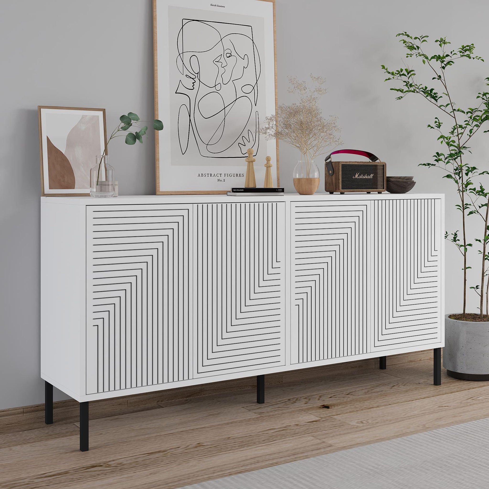 Voir la diapositive 4 : Habitat et Jardin Buffet en bois  evolet  - 150 x 36 x 75 cm - blanc