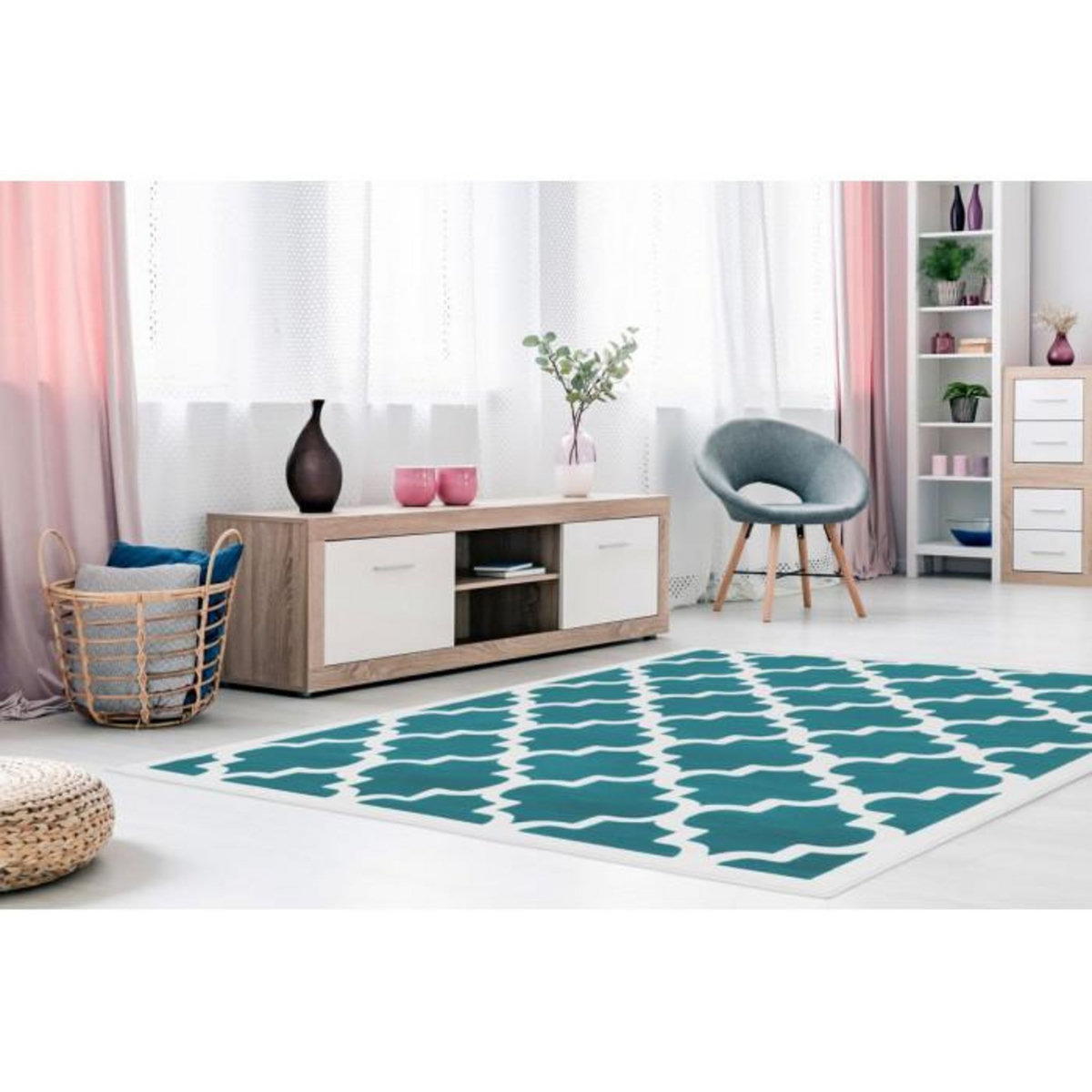 Paris Prix Tapis Vintage à Poils Courts  Manolya  Turquoise