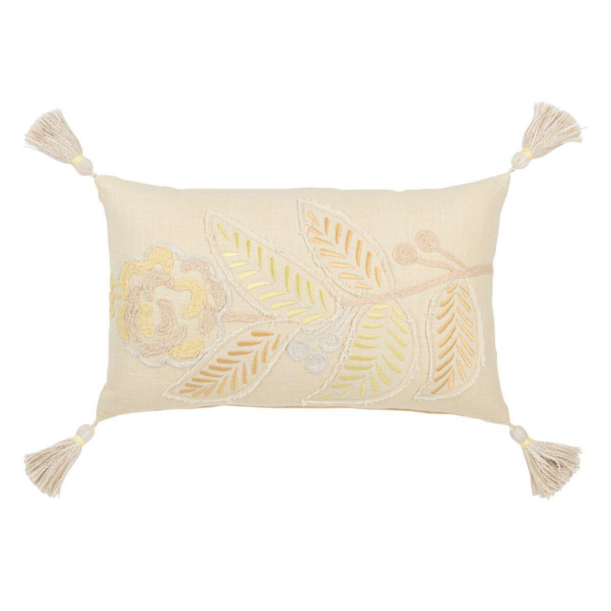 J-LINE Coussin déco à pompons  champêtre  30x50cm jaune clair