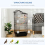 Voir la diapositive 6 : PAWHUT Cage à oiseaux volière dim. 46L x 36l x 100H cm - 4 mangeoires, 3 perchoirs, balançoire, 2 portes, 9 trappes, échelle, 2 jouets suspendus, plateau déjection - PP acier noir