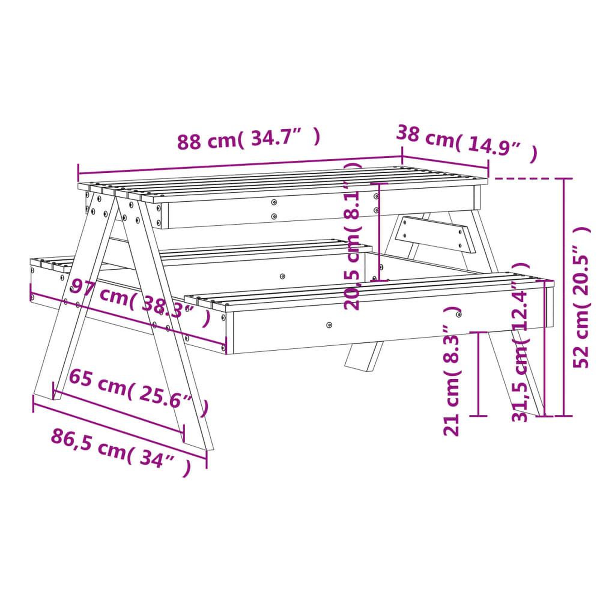 Voir la diapositive 6 : VIDAXL Table de pique-nique pour enfants blanc bois massif de pin
