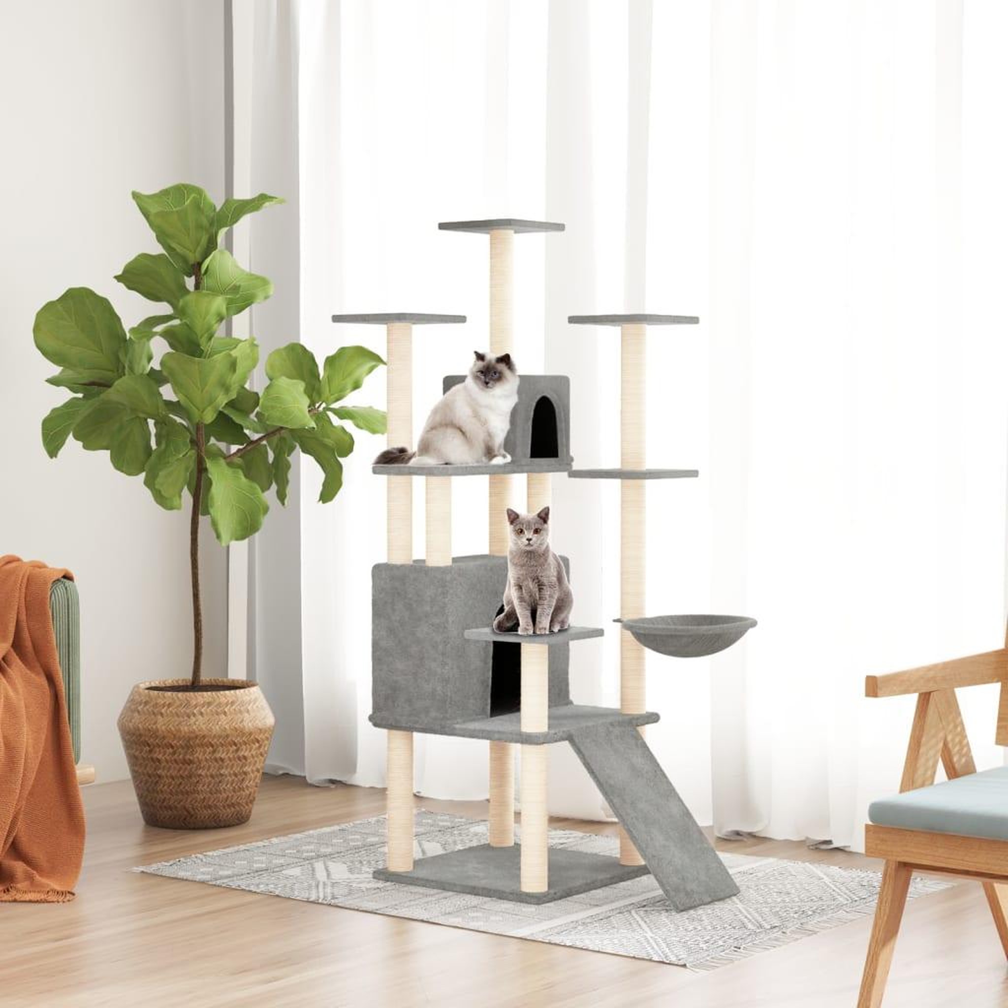 VIDAXL Arbre a chat avec griffoirs en sisal Gris clair 154 cm