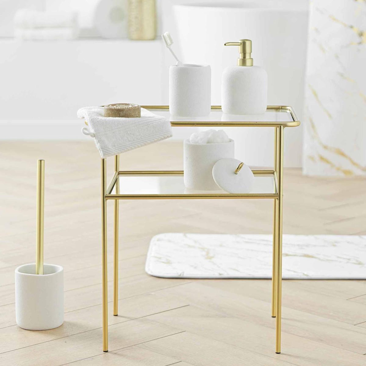 Paris Prix Distributeur de Savon en Résine  Aquamarbre  14cm Blanc