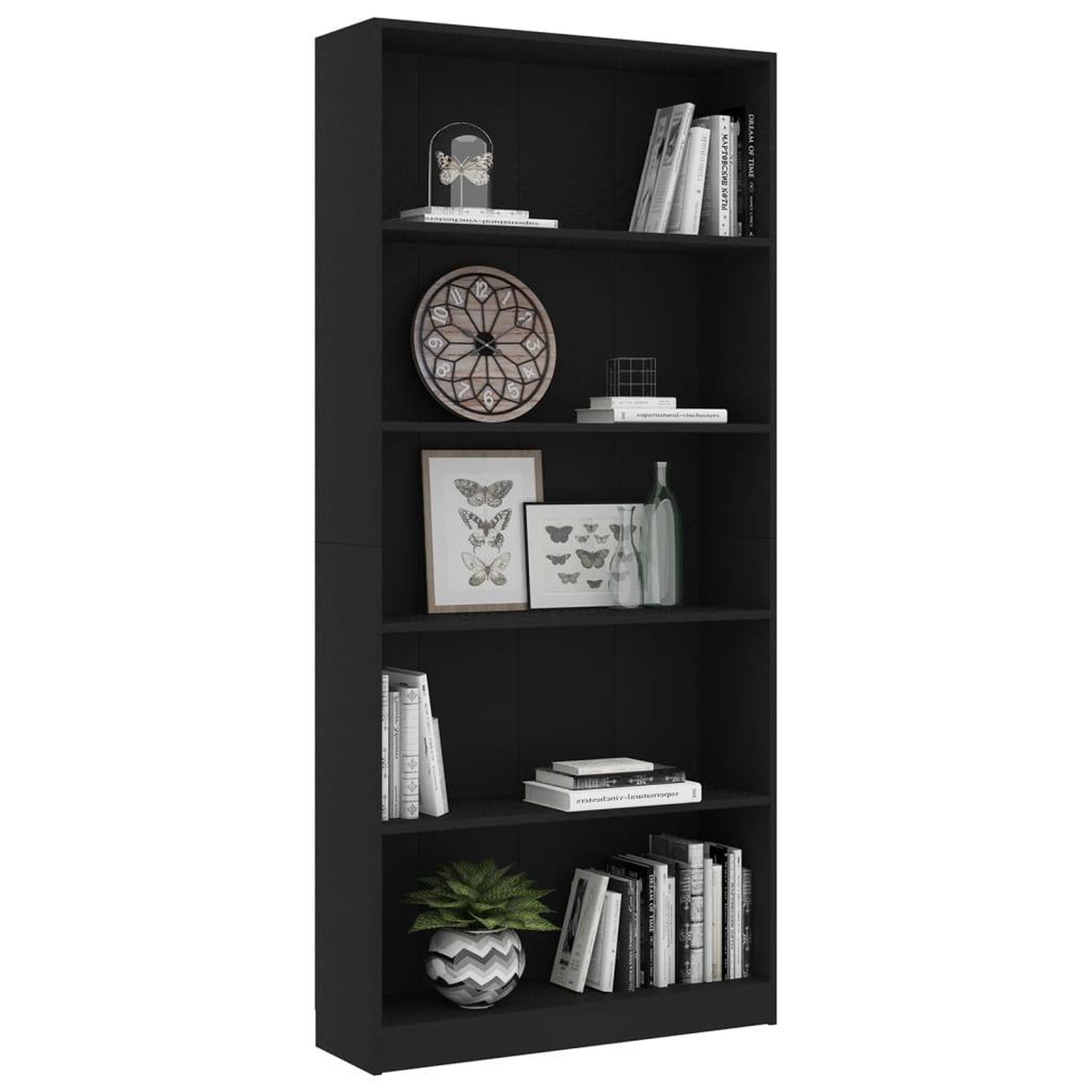 Voir la diapositive 3 : VIDAXL Bibliotheque a 5 niveaux Noir 80x24x175 cm Bois d'ingenierie