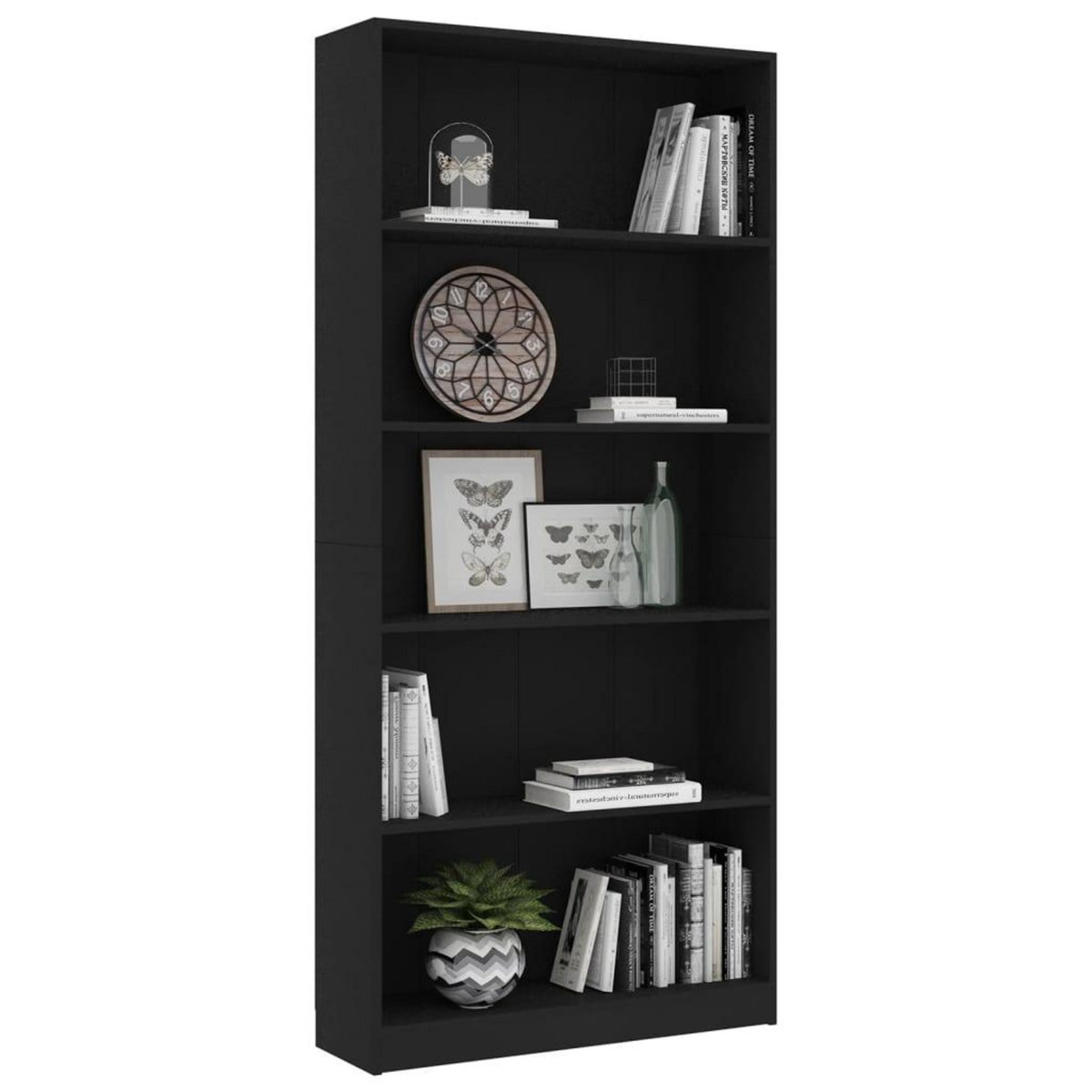 VIDAXL Bibliotheque a 5 niveaux Noir 80x24x175 cm Bois d'ingenierie