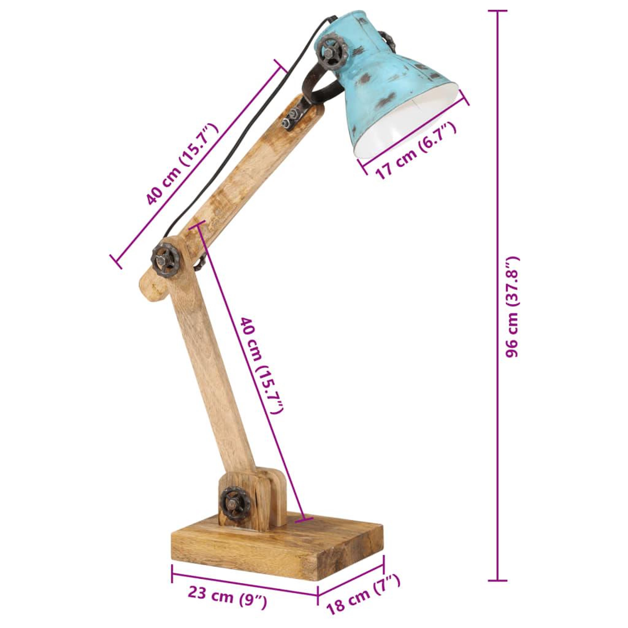 Voir la diapositive 6 : VIDAXL Lampe de bureau 25 W bleu delave 23x18x96 cm E27