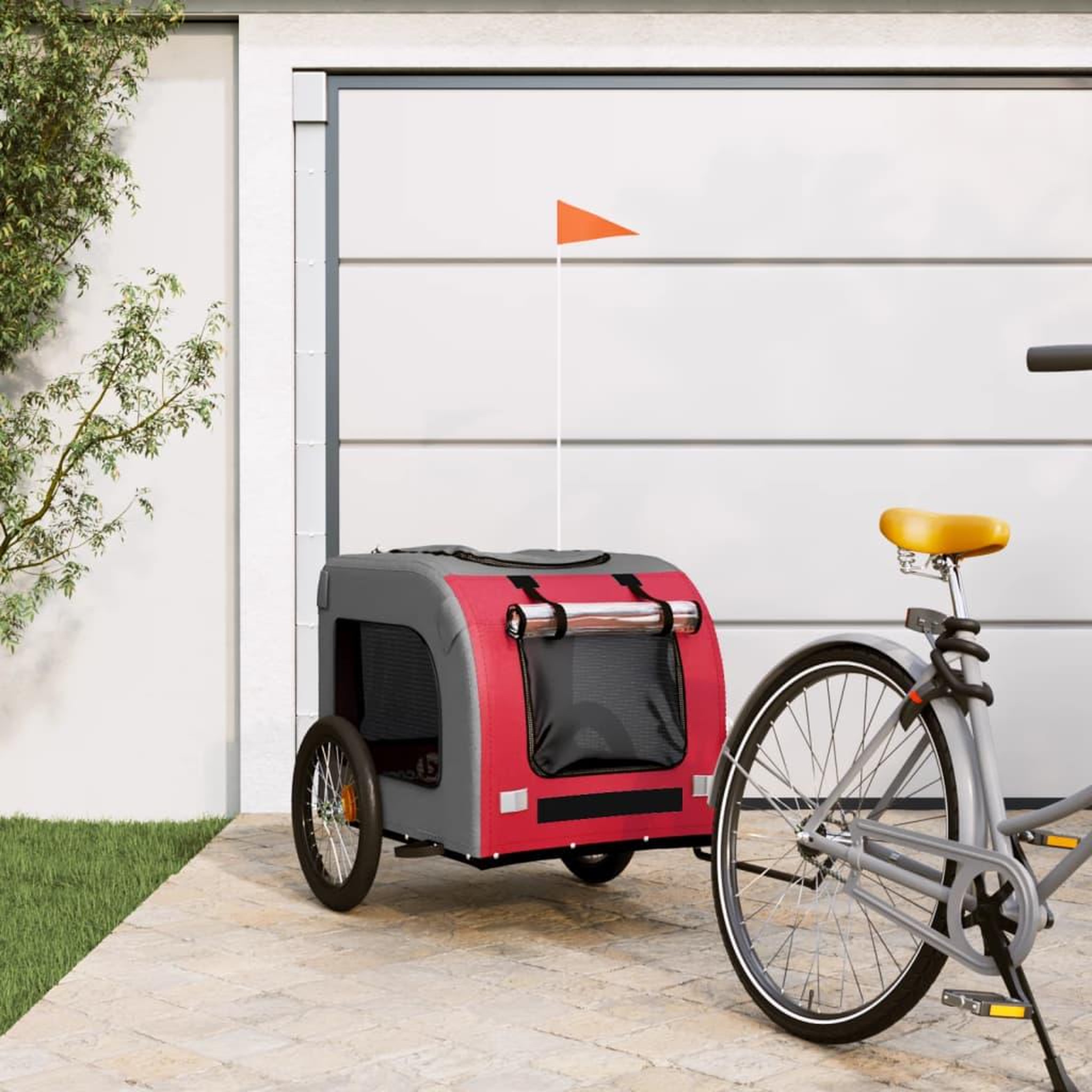 VIDAXL Remorque de velo pour animaux de compagnie rouge et gris