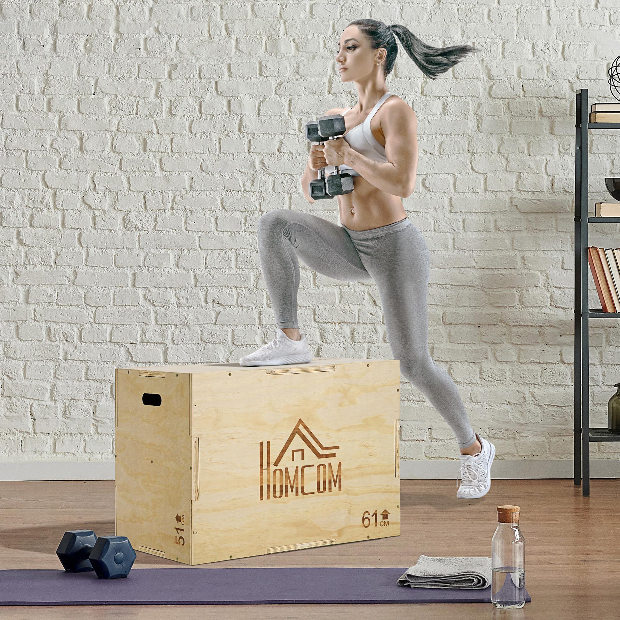 Voir la diapositive 2 : HOMCOM Box jump - box de pliométrie - boite de saut - 3 hauteurs 51/61/76H cm - charge max. 120 Kg - bois de hêtre