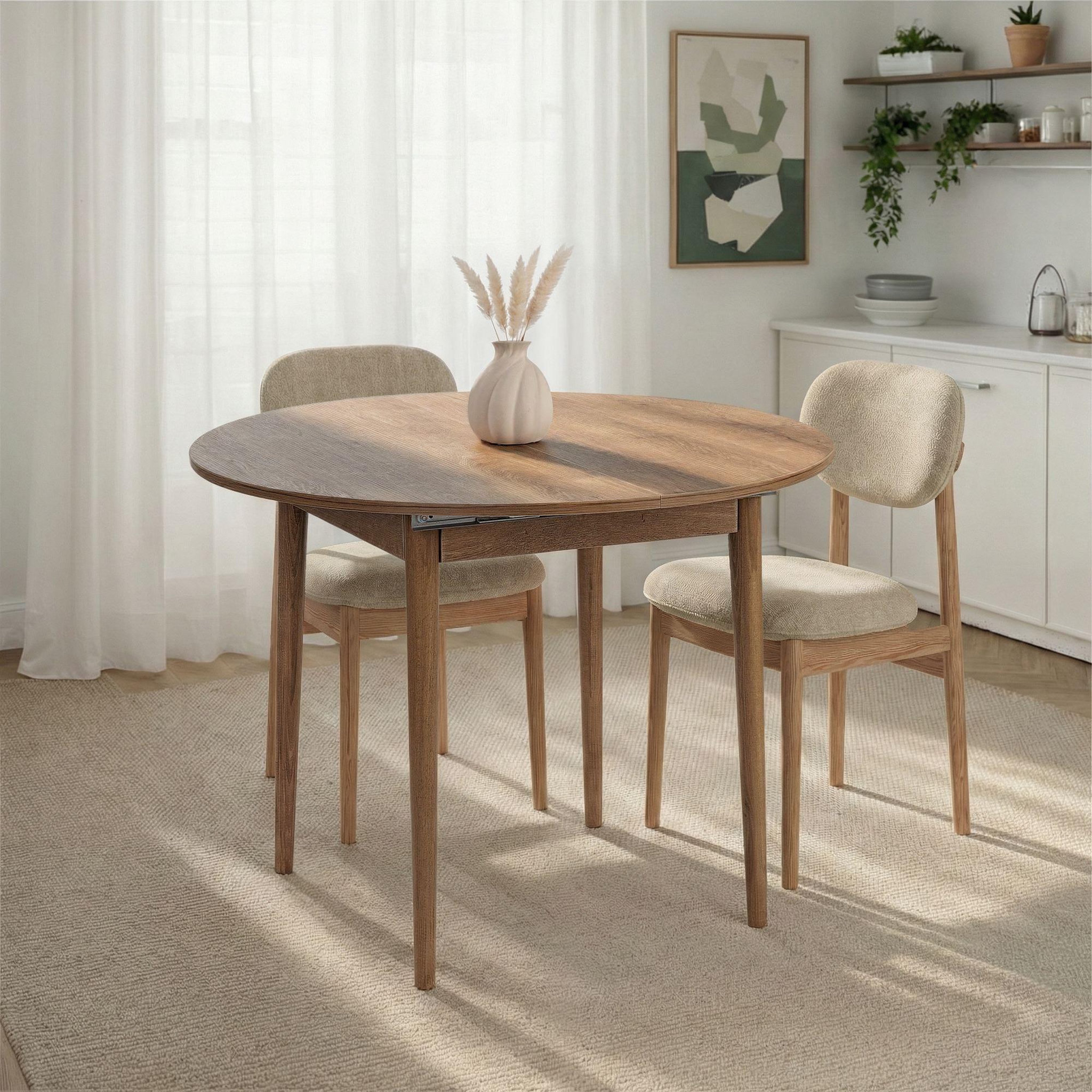 Voir la diapositive 4 : Habitat et Jardin Table à manger extensible en bois  viona  100 x 100 x 75 cm - le chêne de kafka