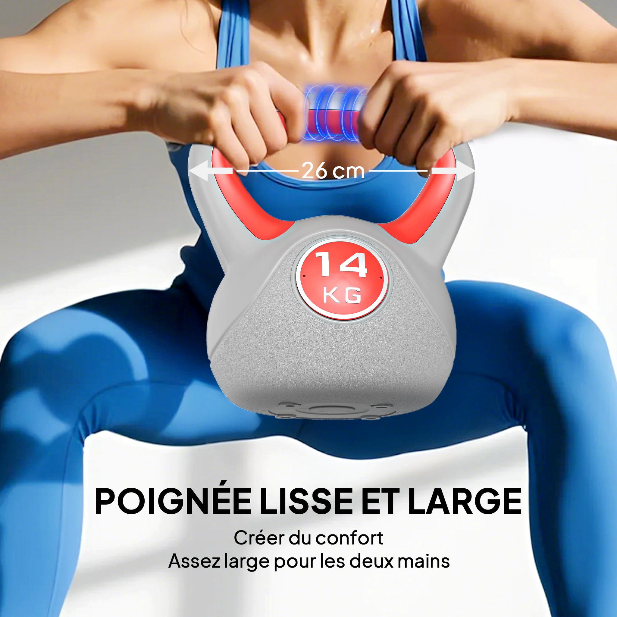 Voir la diapositive 5 : HOMCOM Kettlebell 14 kg - haltère boule - poignée ergonomique - pu gris rouge