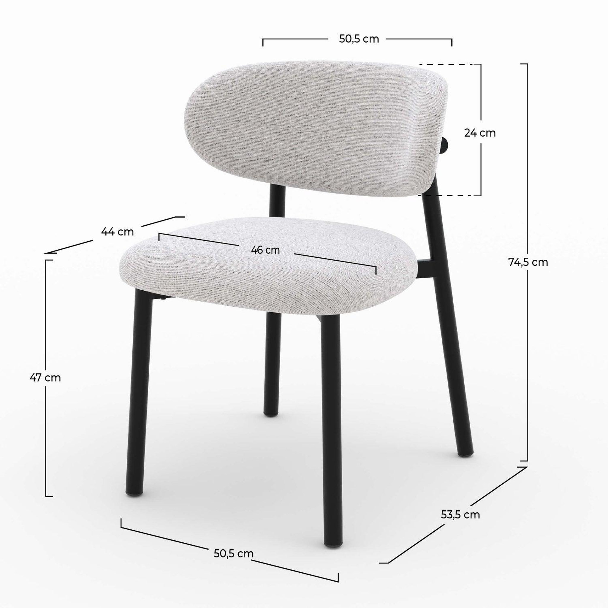 Voir la diapositive 4 : MAISON PAVANE Lot de 2 chaises en tissu gris clair chiné et pieds en métal noir-nao