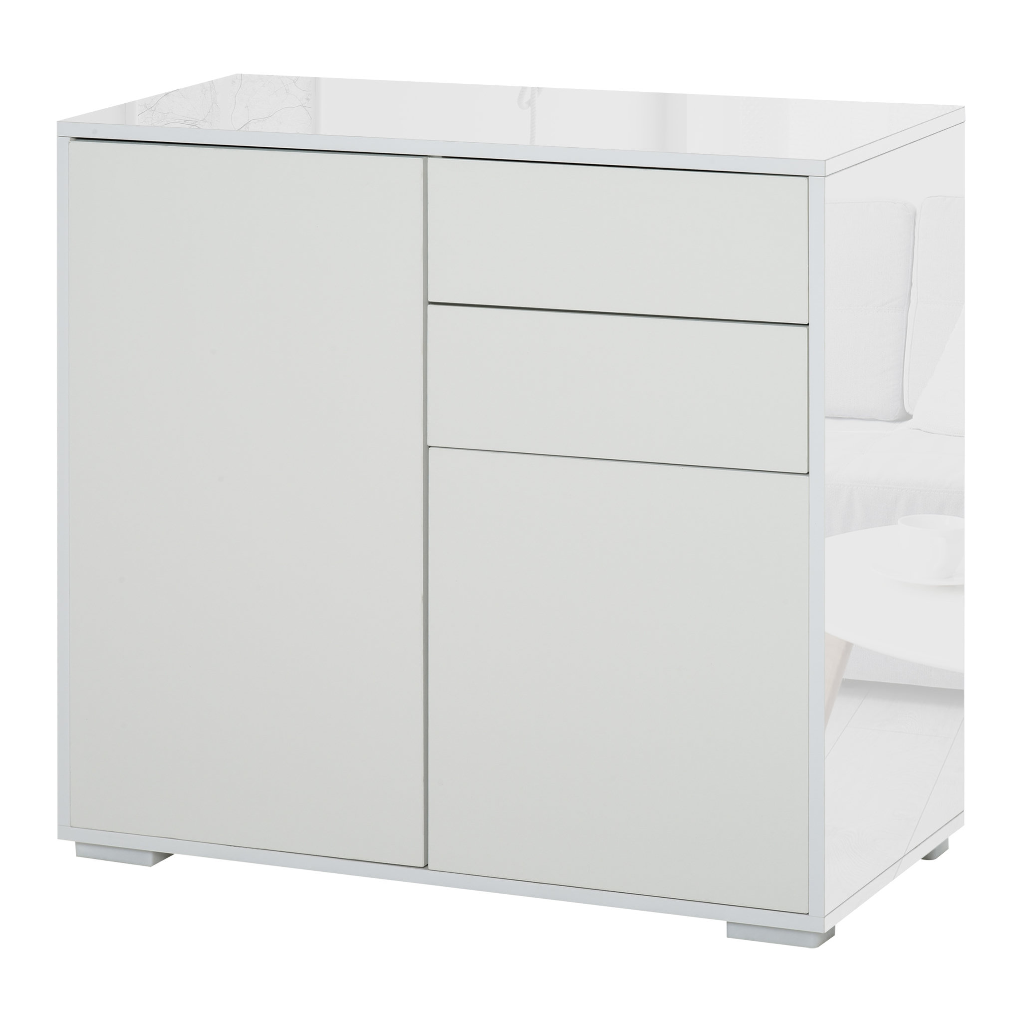 Voir la diapositive 1 : HOMCOM Commode buffet meuble de rangement 2 tiroirs 2 portes avec étagère 79 x 36 x 74 cm blanc
