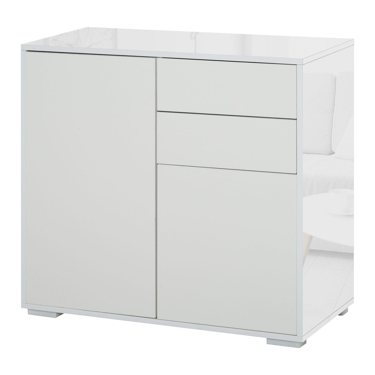 HOMCOM Commode buffet meuble de rangement 2 tiroirs 2 portes avec étagère 79 x 36 x 74 cm blanc