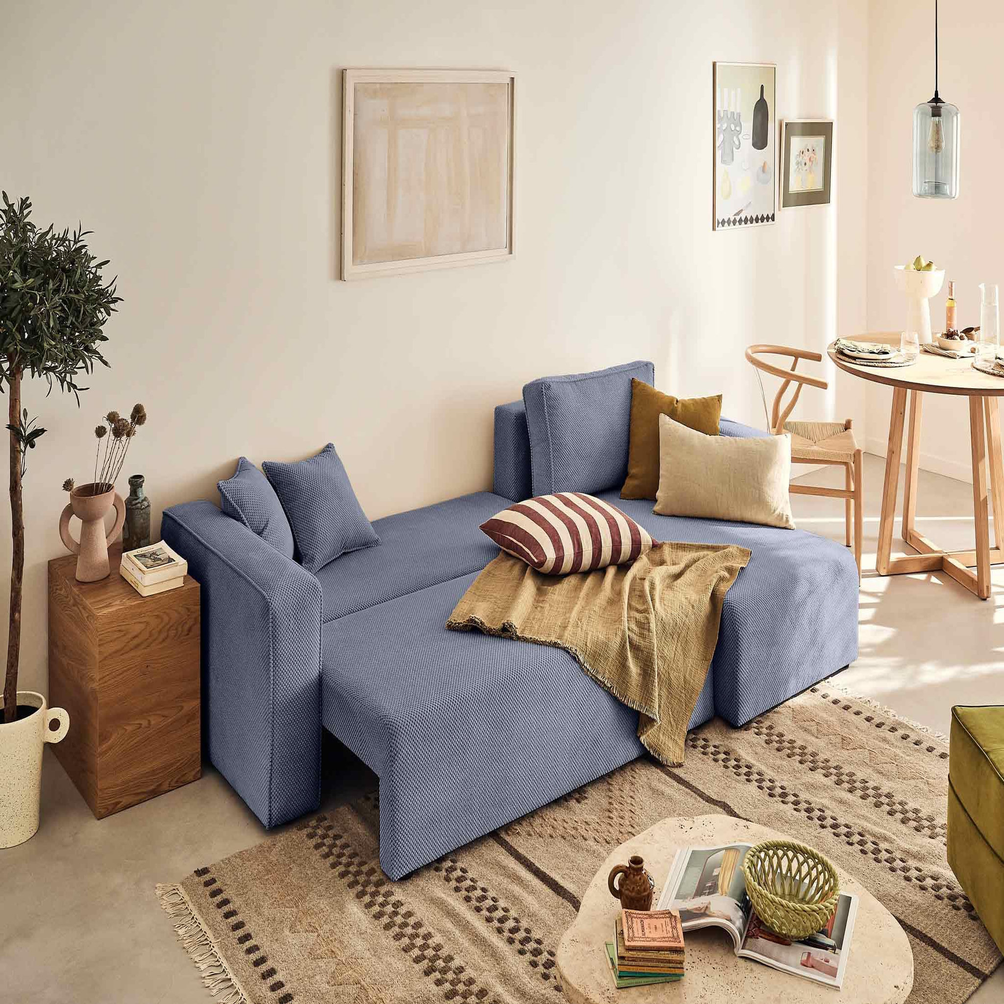 Voir la diapositive 2 : BEST MOBILIER Topaze - canapé d'angle réversible - 4 places - convertible avec coffre - en velours texturé