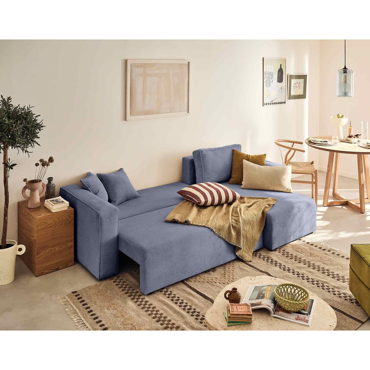 BEST MOBILIER Topaze - canapé d'angle réversible - 4 places - convertible avec coffre - en velours texturé