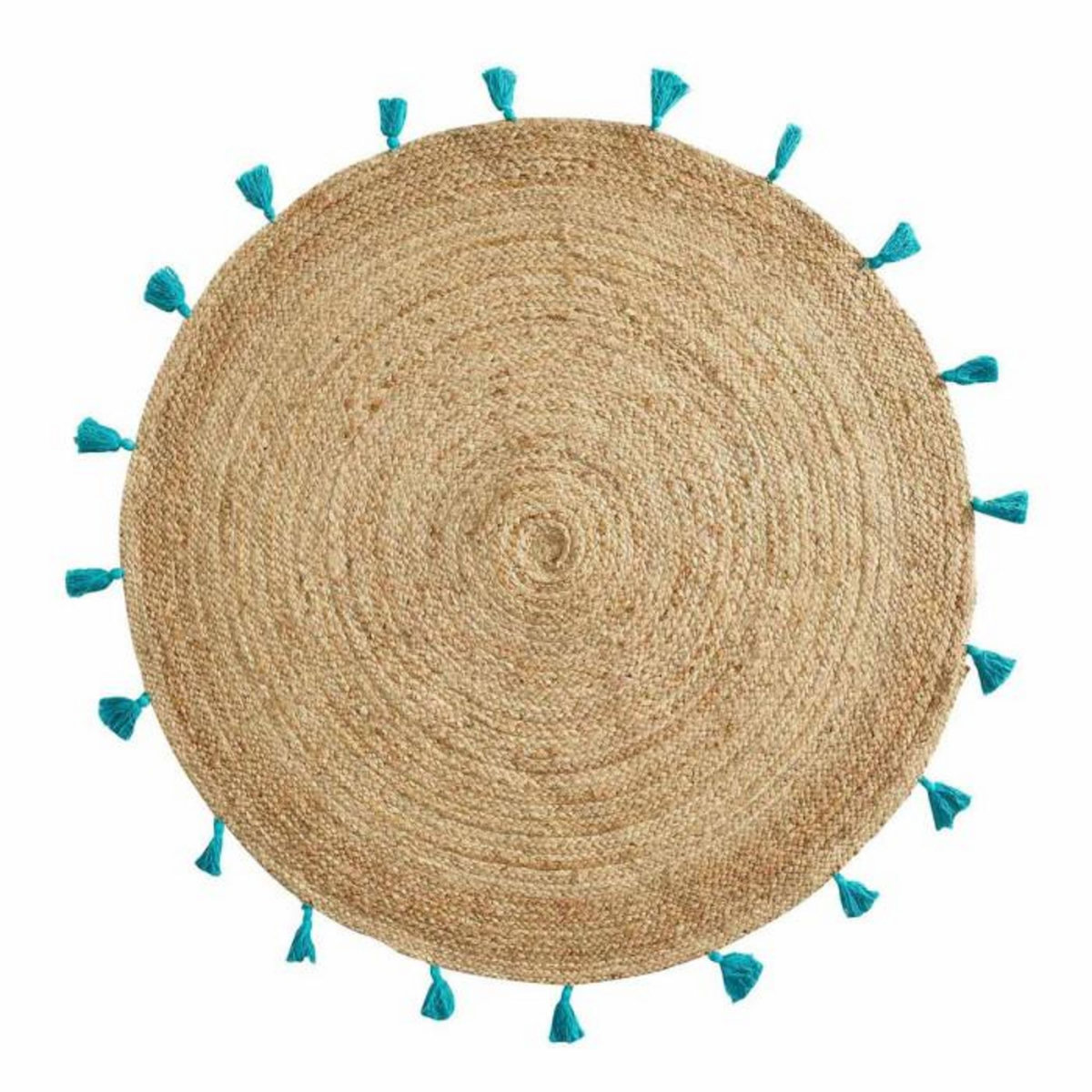 Paris Prix Tapis Déco Rond en Jute  Shira  120cm Turquoise
