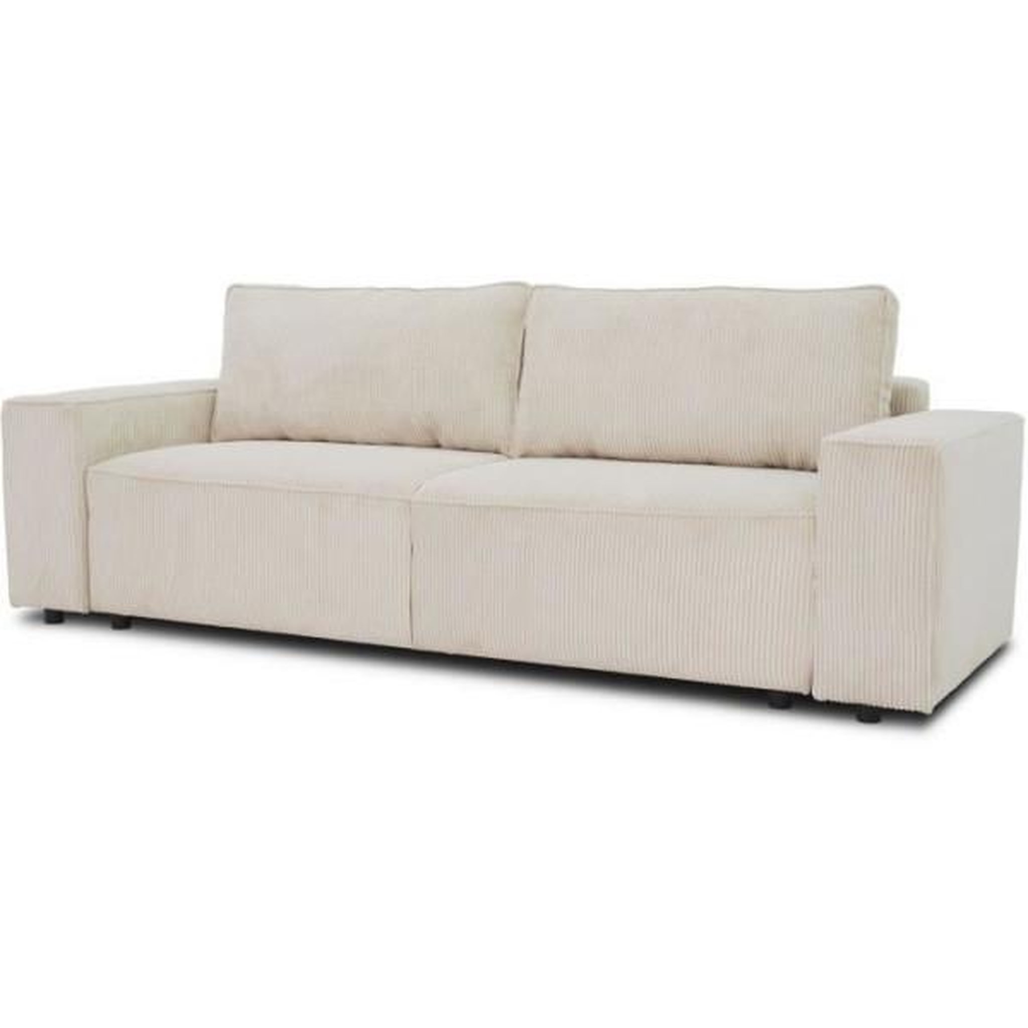 Voir la diapositive 3 : MARKET24 Canapé droit convertible 3 places JOSH - velours côtelé beige - Coffre de rangement - L239xP86xH85cm