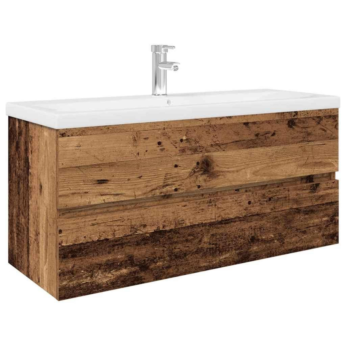 VIDAXL Meuble lavabo avec bassin et robinet integres vieux bois