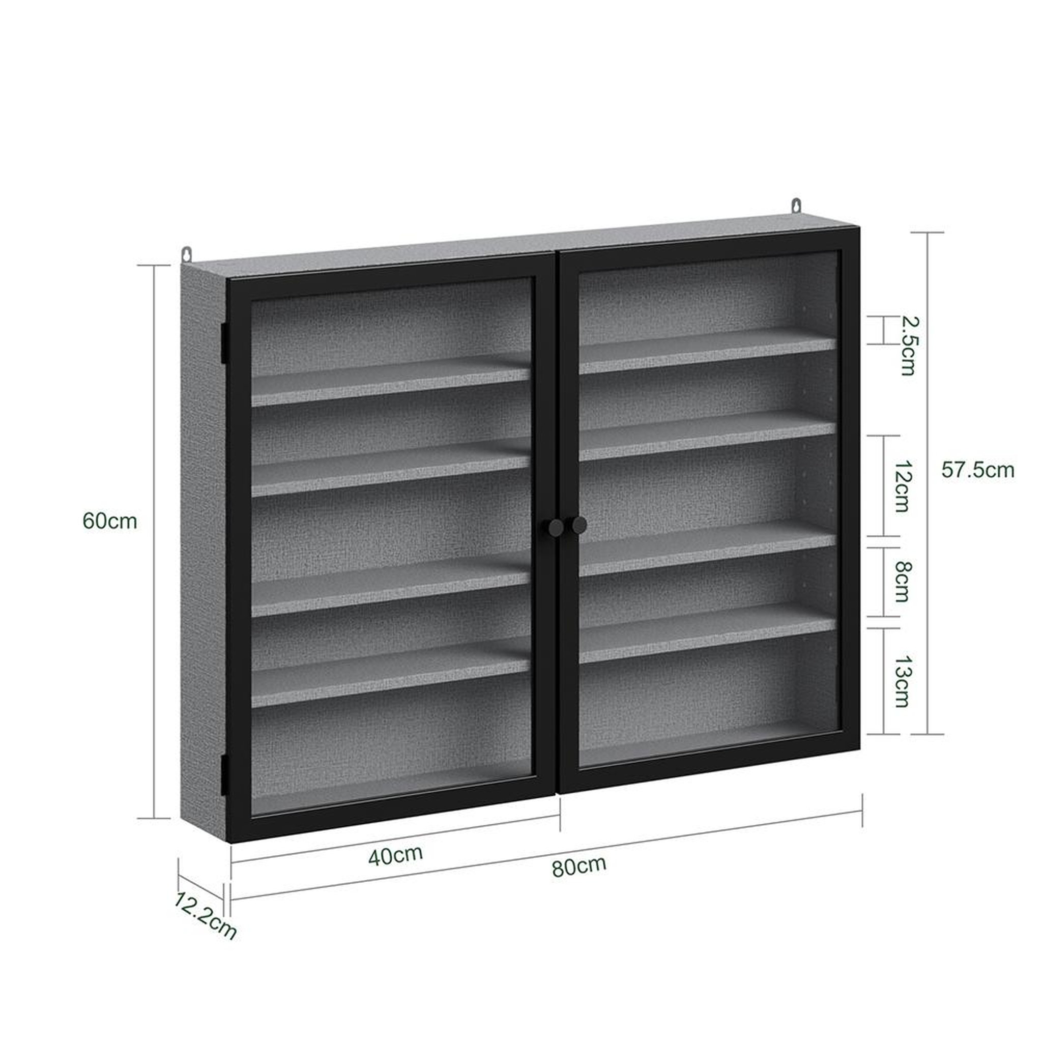 Voir la diapositive 3 : SOBUY Vitrine murale grise avec portes en verre 80x12,2x60 cm fsb113-dg