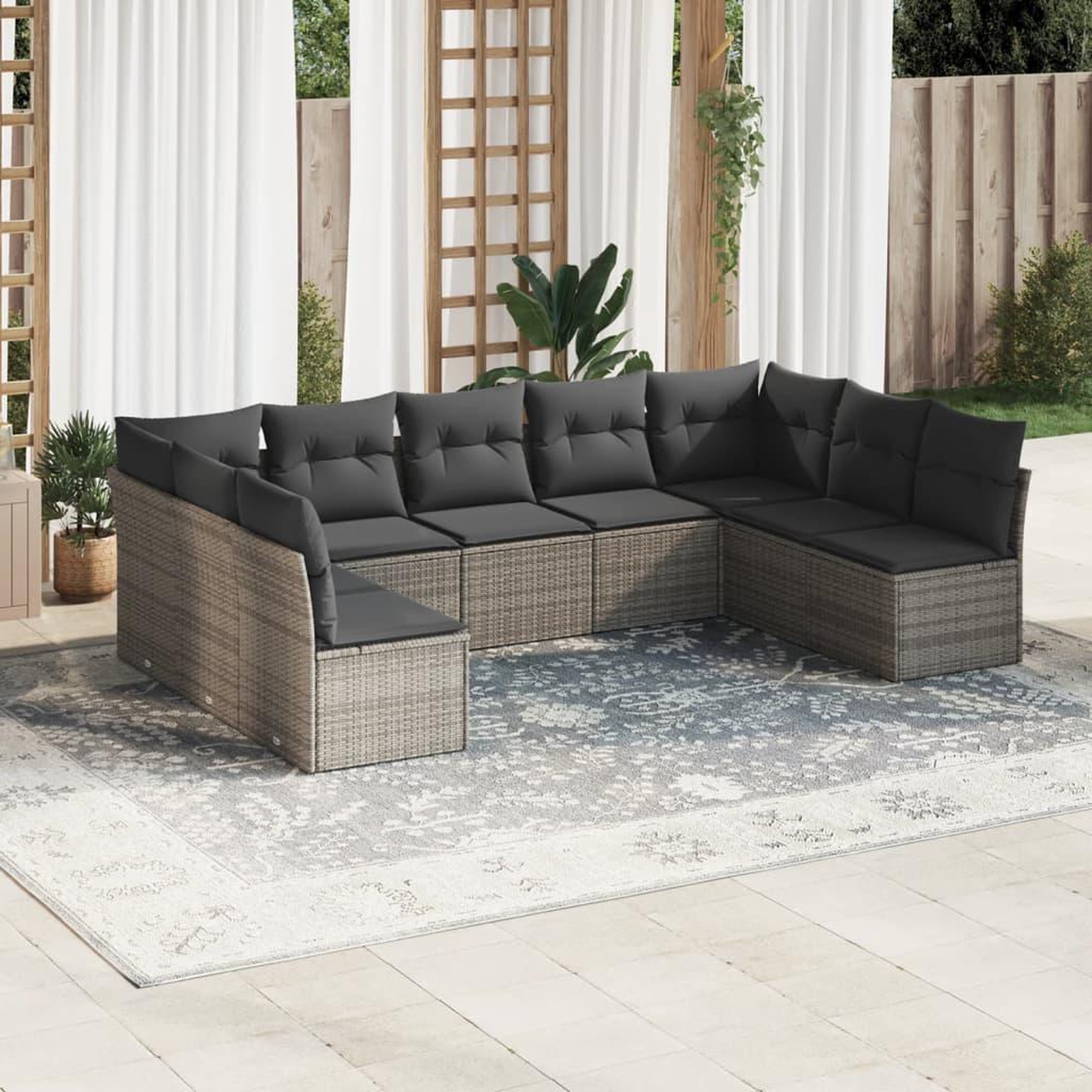 VIDAXL Salon de jardin 9 pcs avec coussins gris resine tressee