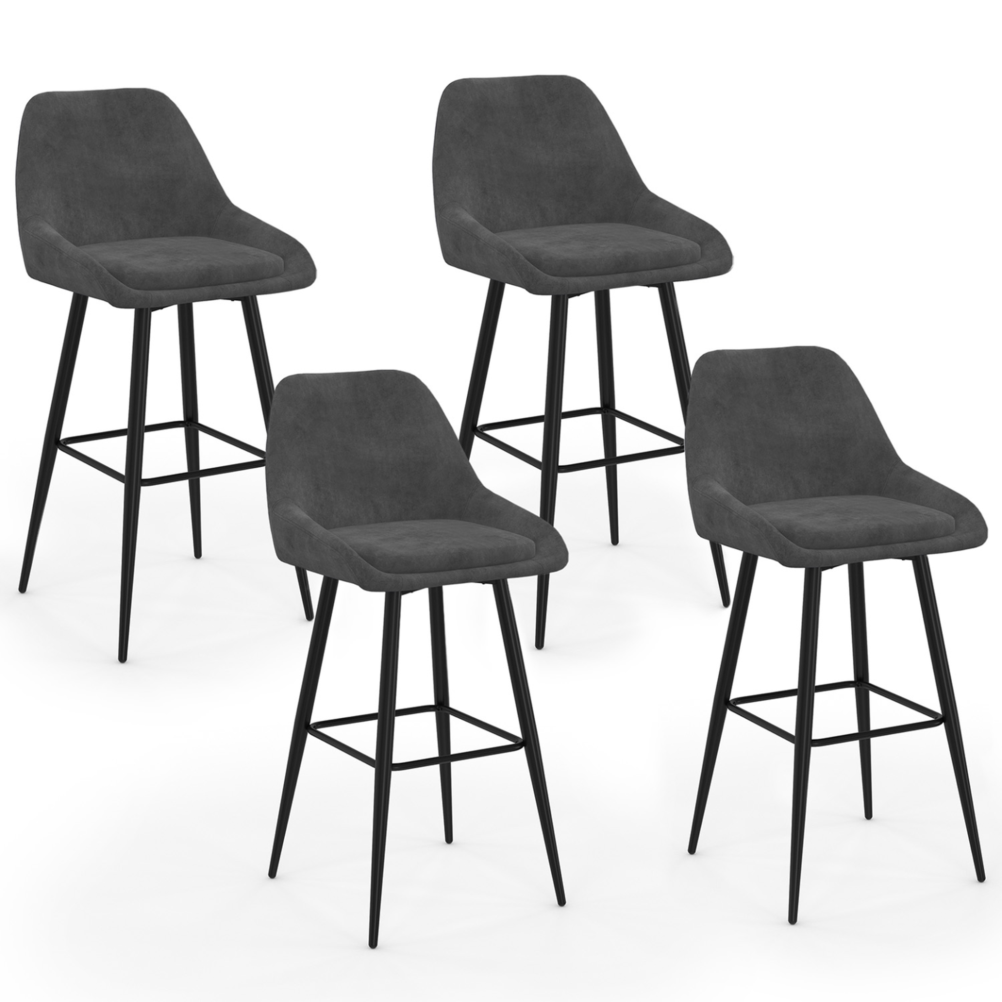 ID MARKET Lot de 4 tabourets de bar thalya en velours gris foncé avec demi-accoudoirs