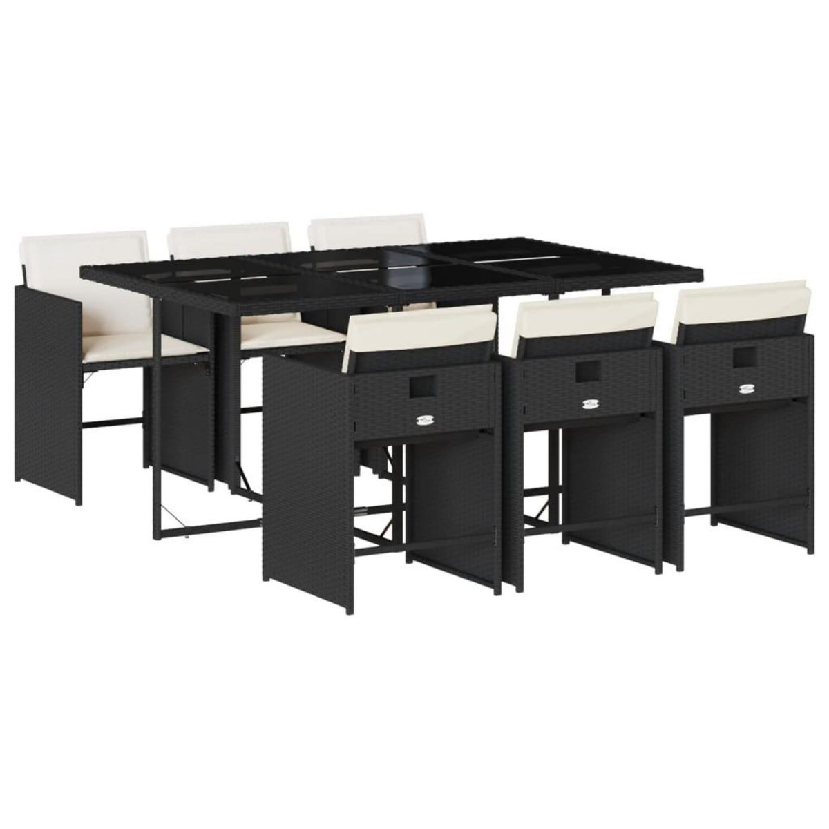 VIDAXL Ensemble a manger de jardin coussins 7pcs Noir Resine tressee