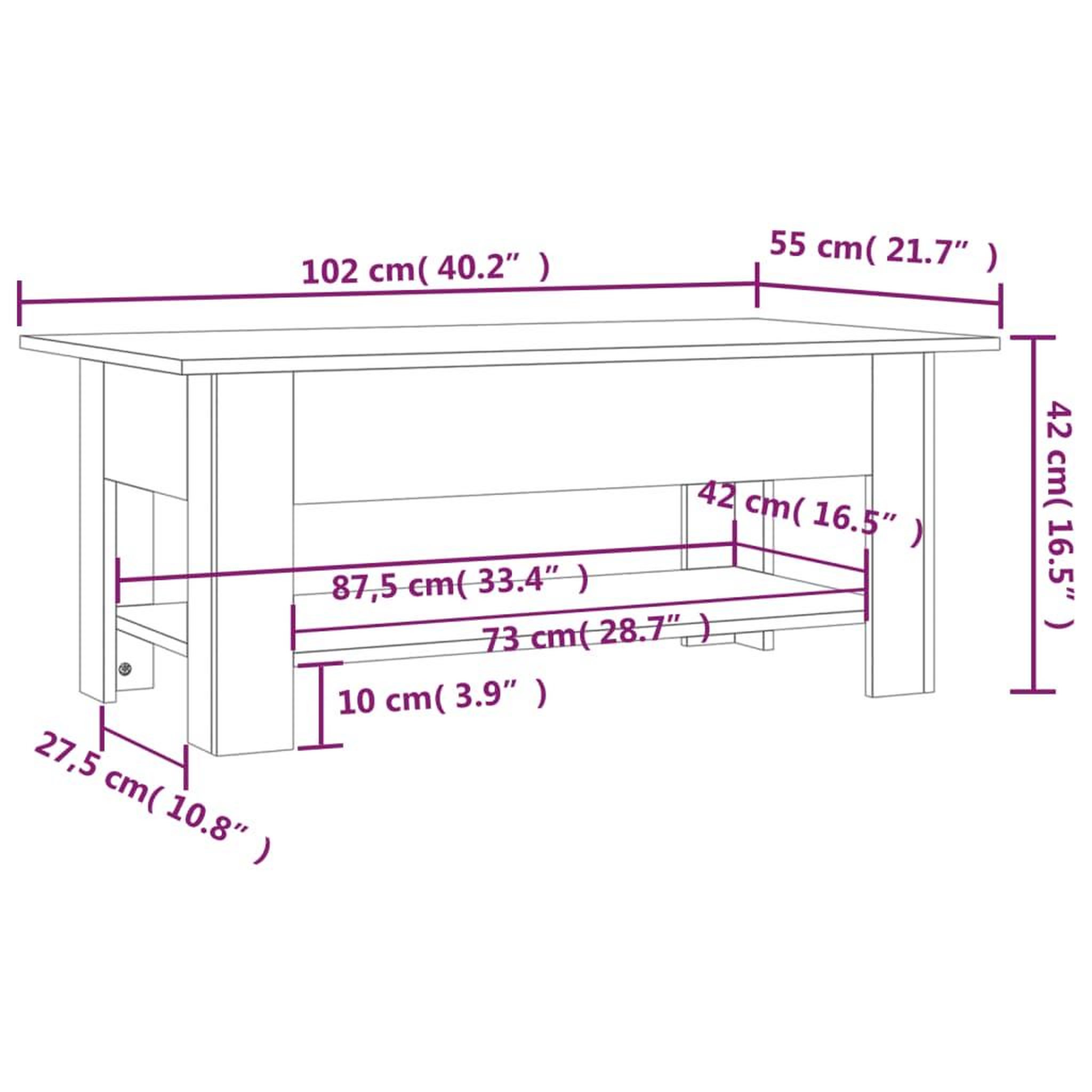 Voir la diapositive 6 : VIDAXL Table basse chene sonoma 102x55x42 cm bois d'ingenierie