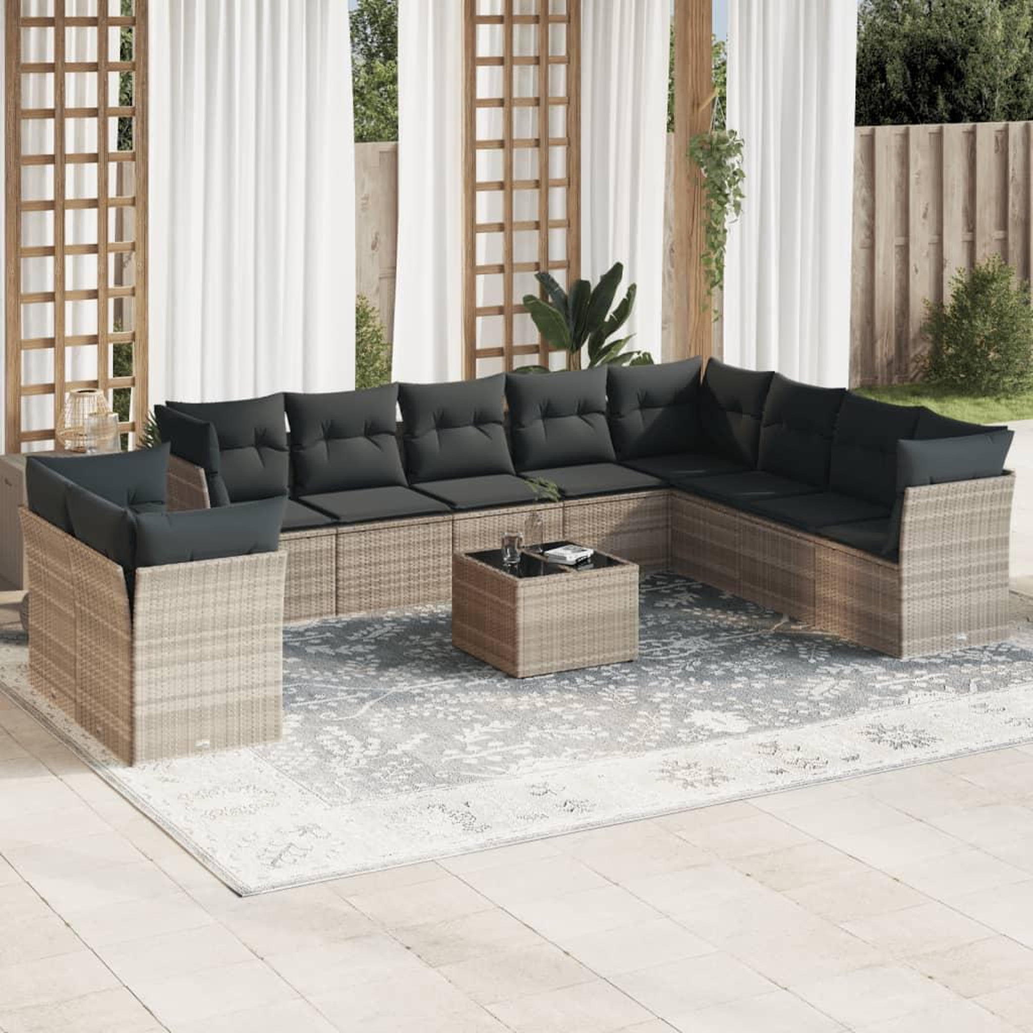 VIDAXL Salon de jardin 11 pcs avec coussins gris clair resine tressee