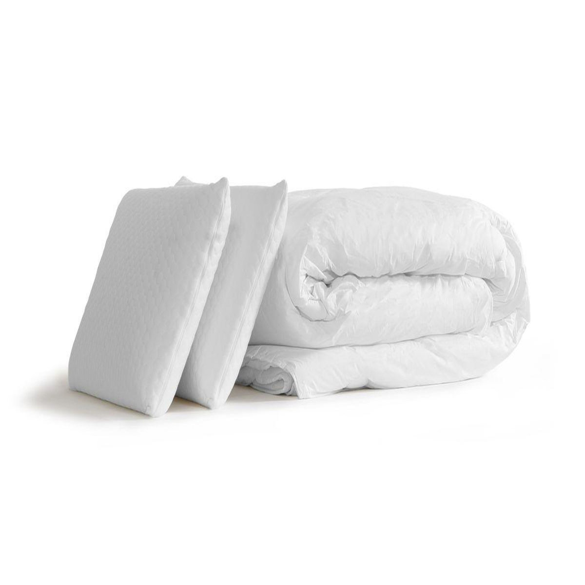 SEPTNUITS Pack matelas + sommier kit blanc Memo Zen Mousse à mémoire de forme MAXI épaisseur + Couette + 2 oreillers