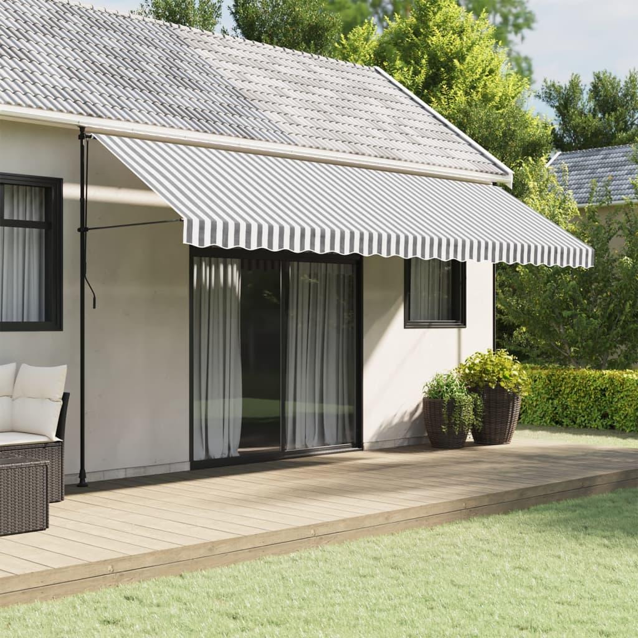 VIDAXL Tissu de remplacement de cantonniere d'auvent anthracite blanc