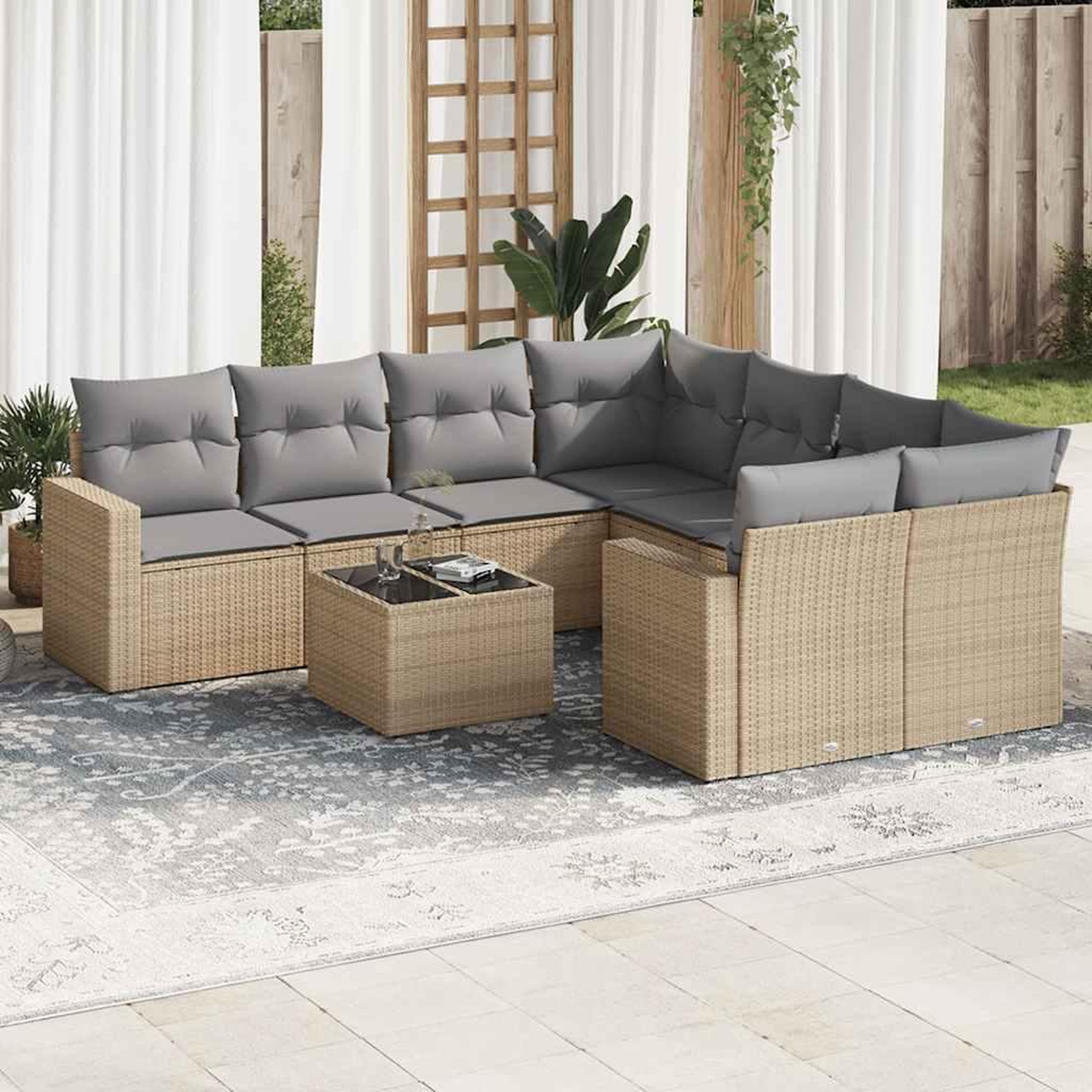 VIDAXL Salon de jardin avec coussins 9 pcs beige resine tressee