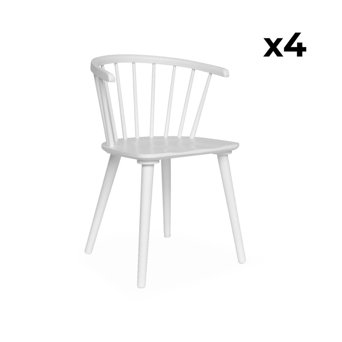 SWEEEK Lot de 4 chaises blanches à barreaux en bois et contreplaqué. Paula. L 51 x P 53 x H 75cm