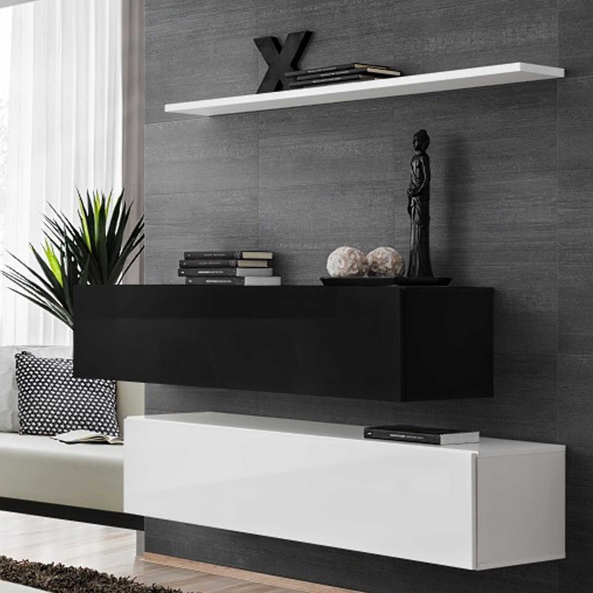 Paris Prix Lot de 2 bancs muraux & étagère  switch sbii  130cm noir & blanc