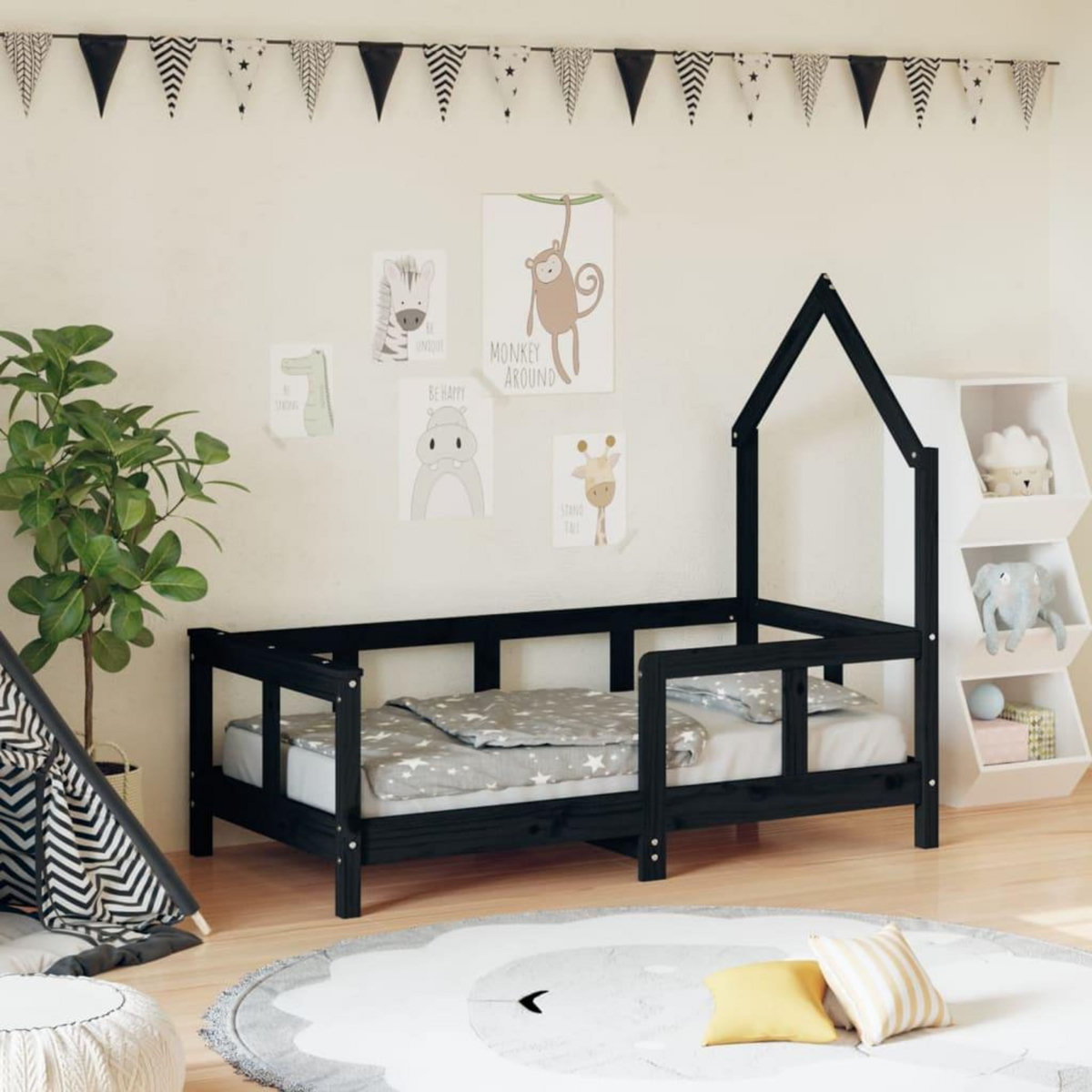 VIDAXL Cadre de lit pour enfant noir 70x140 cm bois de pin massif